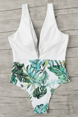Y2K Aesthetic Leaf Print Swimsuit for Women - Coquette Style Grunge Fashion
