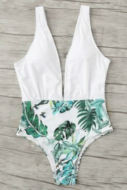Y2K Aesthetic Leaf Print Swimsuit for Women - Coquette Style Grunge Fashion