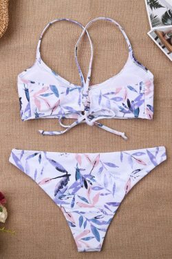 Y2K Aesthetic Leaf Spaghetti Straps Bikini Set for Women - Coquette & Grunge Style Fashion