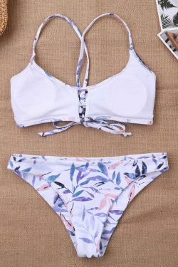 Y2K Aesthetic Leaf Spaghetti Straps Bikini Set for Women - Coquette & Grunge Style Fashion