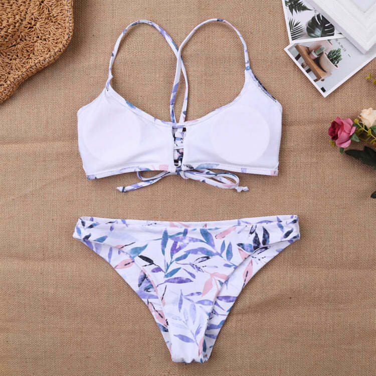 Y2K Aesthetic Leaf Spaghetti Straps Bikini Set for Women - Coquette & Grunge Style Fashion Y2K Aesthetic Leaf Spaghetti Straps Bikini Set for Women - Coquette & Grunge Style Fashion