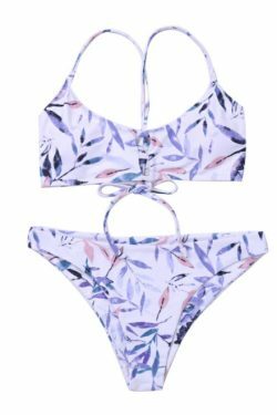 Y2K Aesthetic Leaf Spaghetti Straps Bikini Set for Women - Coquette & Grunge Style Fashion