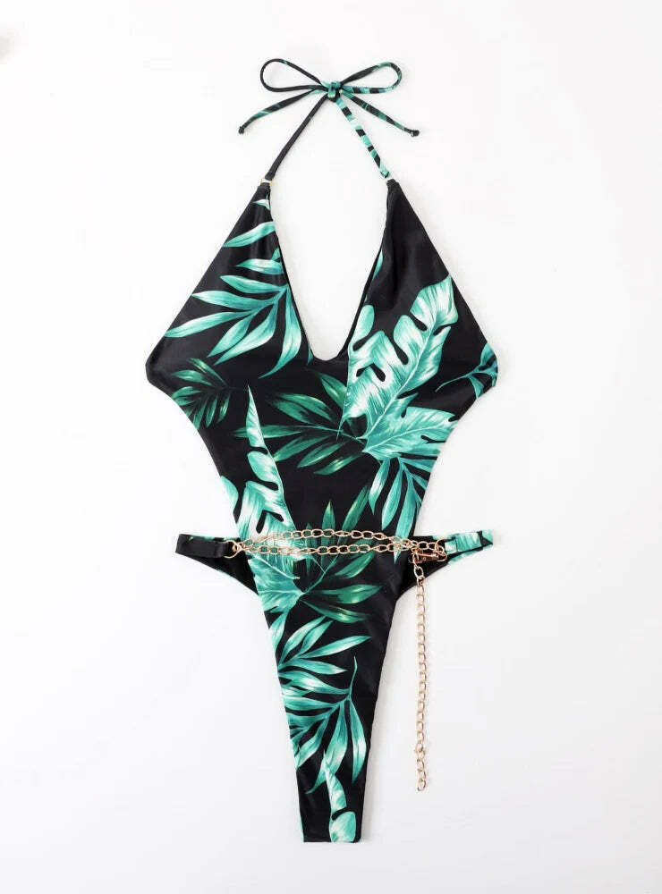 Y2K Aesthetic Leaf Swimsuit - Women's One-Piece Bikini for Niche Fashion Y2K Aesthetic Leaf Swimsuit - Women's One-Piece Bikini for Niche Fashion