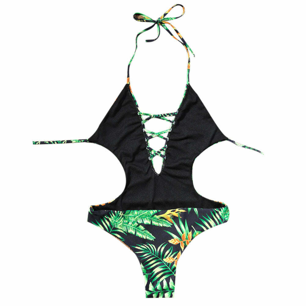 Y2K Aesthetic Leaf Thong Swimsuit Y2K Aesthetic Leaf Thong Swimsuit