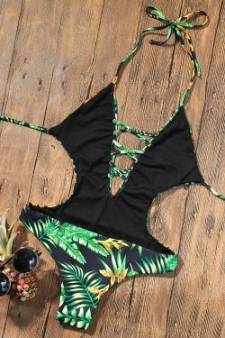 Y2K Aesthetic Leaf Thong Swimsuit