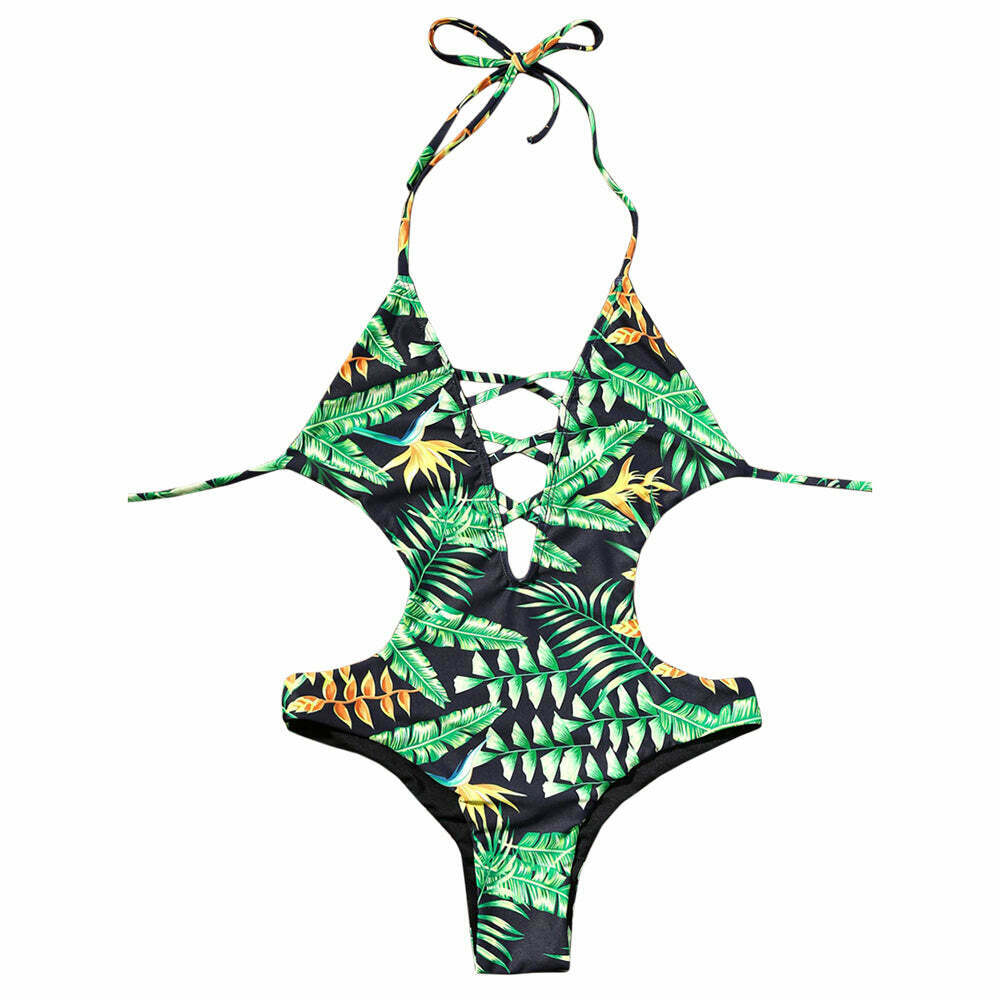 Y2K Aesthetic Leaf Thong Swimsuit Y2K Aesthetic Leaf Thong Swimsuit