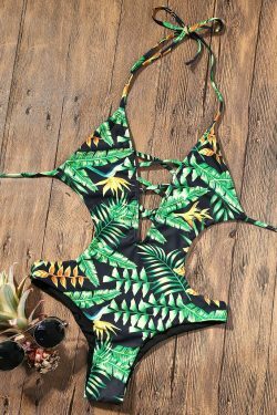 Y2K Aesthetic Leaf Thong Swimsuit