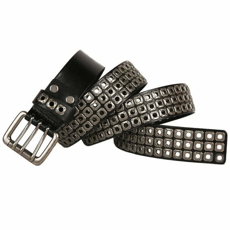Y2K Aesthetic Leather Rivet Studded Belt for Women - Coquette Grunge Style Cargo Skirt Accessory Y2K Aesthetic Leather Rivet Studded Belt for Women - Coquette Grunge Style Cargo Skirt Accessory
