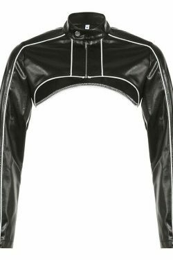 Y2K Aesthetic Leather Short Jacket: Coquette & Grunge Style, Cute Tops, Cargo Skirt, Pastel Goth