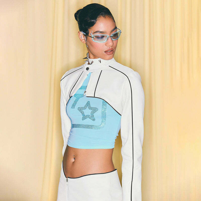 Y2K Aesthetic Leather Short Jacket: Coquette & Grunge Style, Cute Tops, Cargo Skirt, Pastel Goth