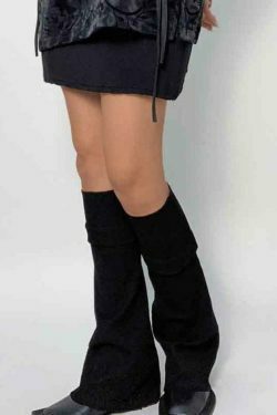Y2K Aesthetic Leg Warmer in Solid Color Patchwork for Women's Fashion