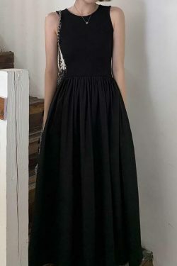 Y2K Aesthetic Leisure Crew Neck Long Dress - Coquette Style for Women's Fashion