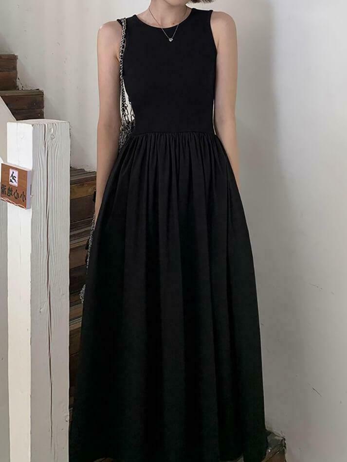 Y2K Aesthetic Leisure Crew Neck Long Dress - Coquette Style for Women's Fashion Y2K Aesthetic Leisure Crew Neck Long Dress - Coquette Style for Women's Fashion