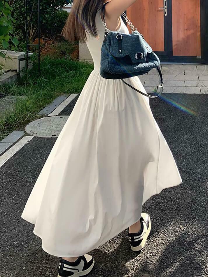 Y2K Aesthetic Leisure Crew Neck Long Dress - Coquette Style for Women's Fashion Y2K Aesthetic Leisure Crew Neck Long Dress - Coquette Style for Women's Fashion