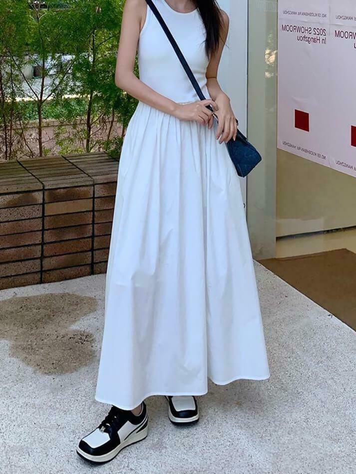 Y2K Aesthetic Leisure Crew Neck Long Dress - Coquette Style for Women's Fashion Y2K Aesthetic Leisure Crew Neck Long Dress - Coquette Style for Women's Fashion