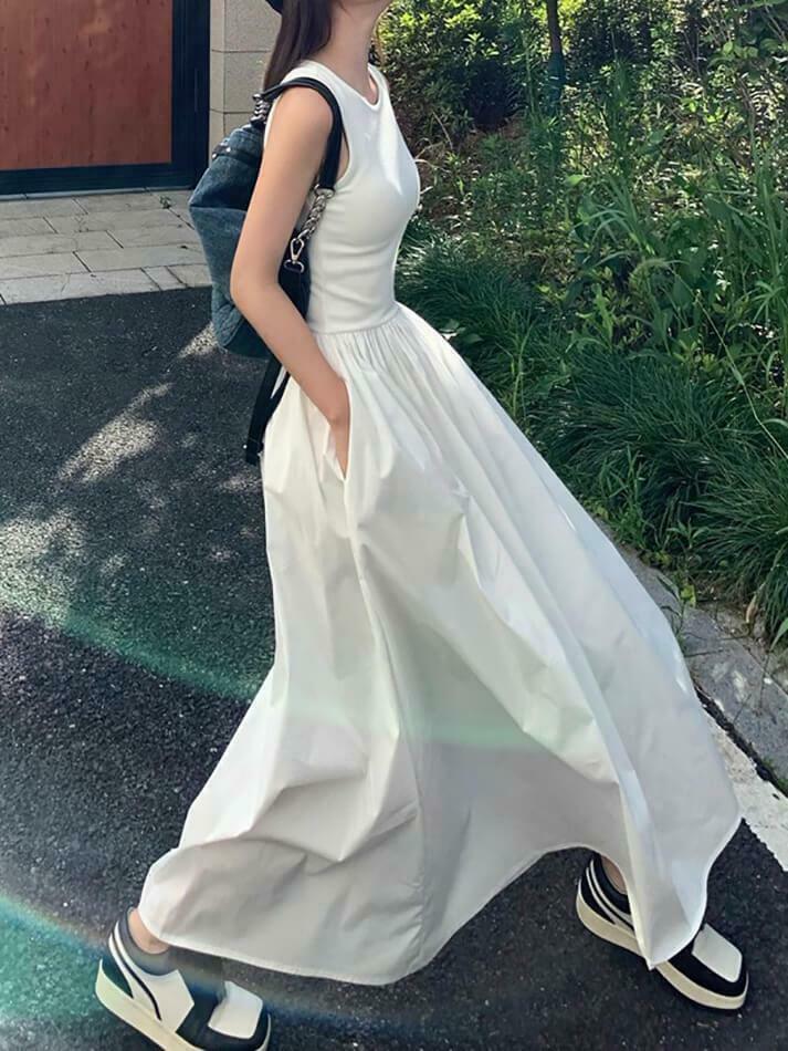 Y2K Aesthetic Leisure Crew Neck Long Dress - Coquette Style for Women's Fashion Y2K Aesthetic Leisure Crew Neck Long Dress - Coquette Style for Women's Fashion