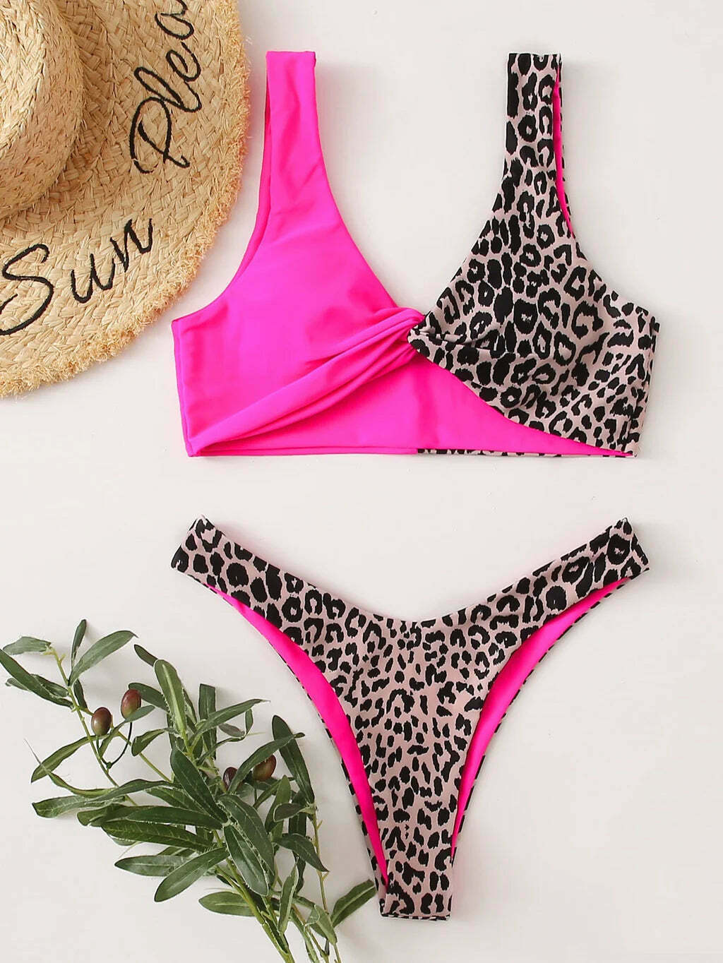 Y2K Aesthetic Leopard Bikini with Sexy Contrast Stitching - Coquette Fashion for Women