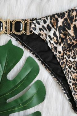 Y2K Aesthetic Leopard Swimsuit with Low Waist and Split Design - Coquette Fashion for Women