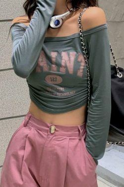 Y2K Aesthetic Letter Print Off Shoulder Tee for Women - Coquette Grunge Style Fashion Top