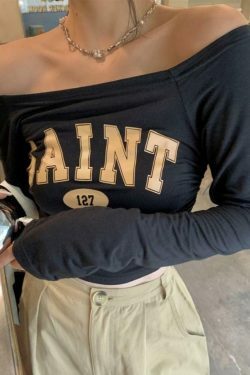 Y2K Aesthetic Letter Print Off Shoulder Tee for Women - Coquette Grunge Style Fashion Top