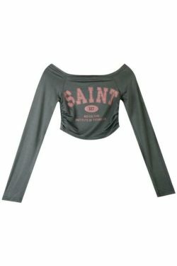 Y2K Aesthetic Letter Print Off Shoulder Tee for Women - Coquette Grunge Style Fashion Top