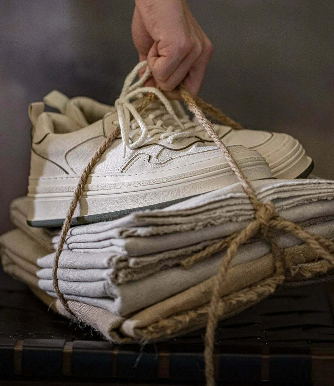 Y2K Aesthetic Linen Sneakers - Retro Style for Women's Fashion