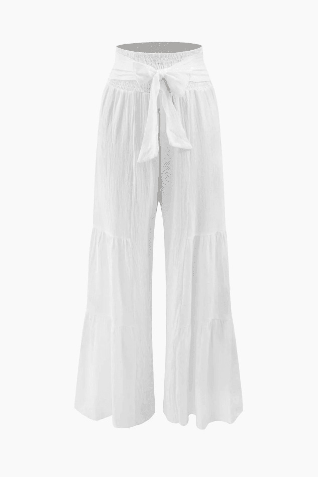 Y2K Aesthetic Linen Tie Waist Wide Leg Pants - Coquette Grunge with Pastel Goth Touch