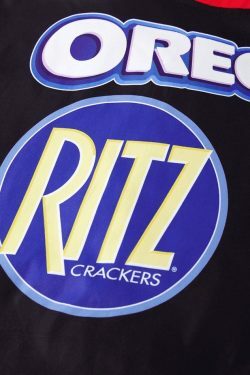 Y2K Aesthetic Logo Graphic Oversized Varsity Jacket for Women - Coquette & Grunge Style Fashion