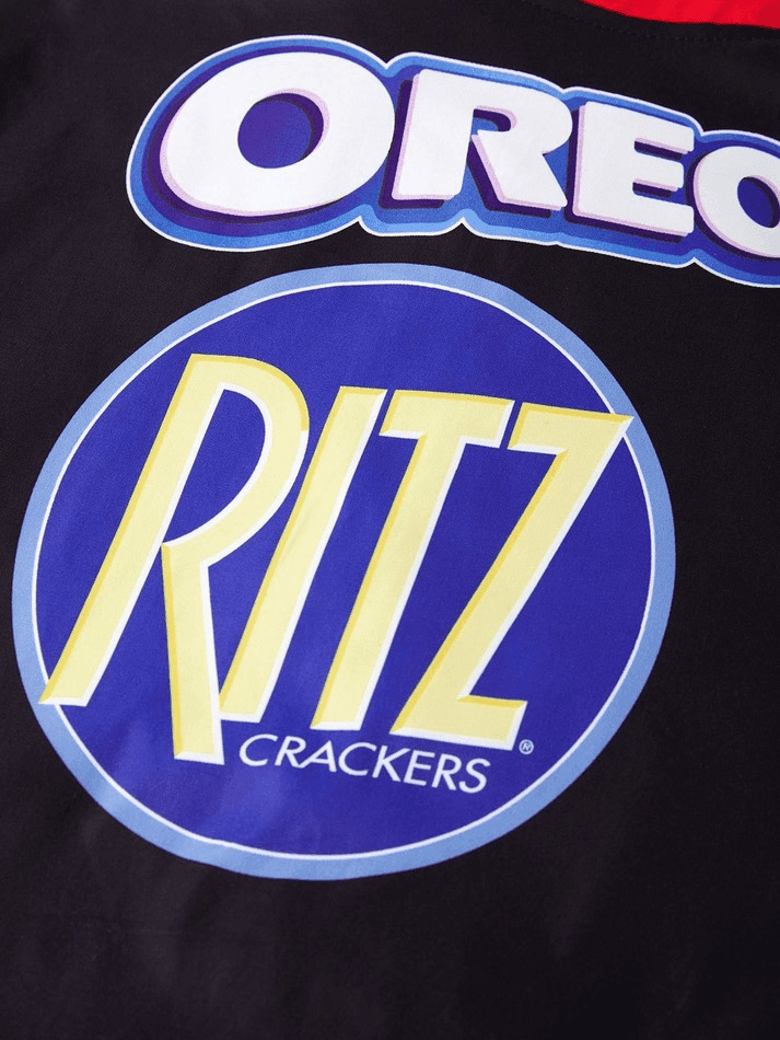 Y2K Aesthetic Logo Graphic Oversized Varsity Jacket for Women - Coquette & Grunge Style Fashion