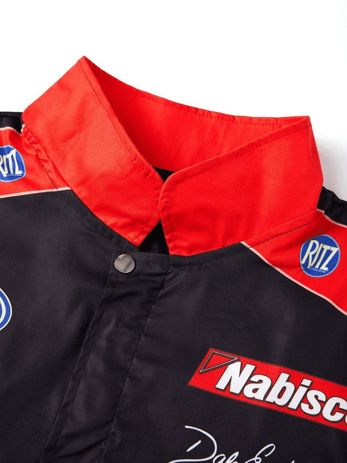 Y2K Aesthetic Logo Graphic Oversized Varsity Jacket for Women - Coquette & Grunge Style Fashion