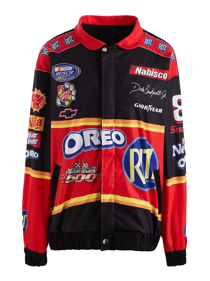 Y2K Aesthetic Logo Graphic Oversized Varsity Jacket for Women - Coquette & Grunge Style Fashion