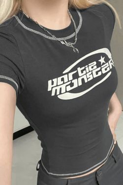 Y2K Aesthetic Logo Tee: Coquette Grunge Style, Cute Tops, Pastel Goth, Cargo Skirt