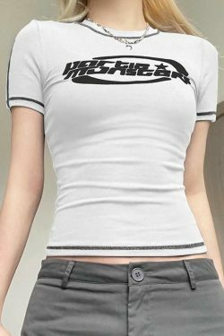 Y2K Aesthetic Logo Tee: Coquette Grunge Style, Cute Tops, Pastel Goth, Cargo Skirt