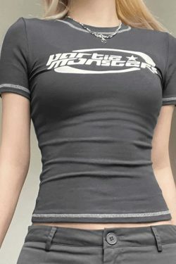 Y2K Aesthetic Logo Tee: Coquette Grunge Style, Cute Tops, Pastel Goth, Cargo Skirt