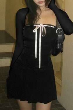 Y2K Aesthetic Long-Sleeve Square Neck Mini Pleated Dress for Women - Coquette Style Grunge Fashion