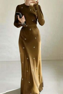 Y2K Aesthetic Long-Sleeved Belt Slimming Hip Dress - Coquette Grunge with Pastel Goth Vibes