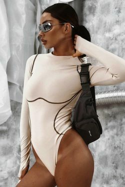 Y2K Aesthetic Long-Sleeved Bodysuit: Coquette Grunge with Pastel Goth & Old Money Vibes