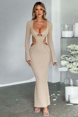 Y2K Aesthetic Long-Sleeved Hollow Strap Backless Dress