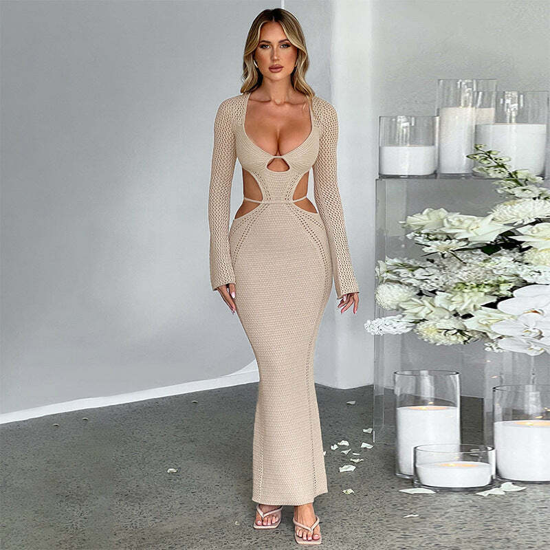 Y2K Aesthetic Long-Sleeved Hollow Strap Backless Dress Y2K Aesthetic Long-Sleeved Hollow Strap Backless Dress