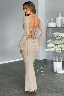 Y2K Aesthetic Long-Sleeved Hollow Strap Backless Dress