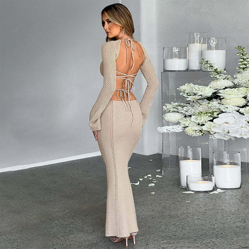 Y2K Aesthetic Long-Sleeved Hollow Strap Backless Dress Y2K Aesthetic Long-Sleeved Hollow Strap Backless Dress