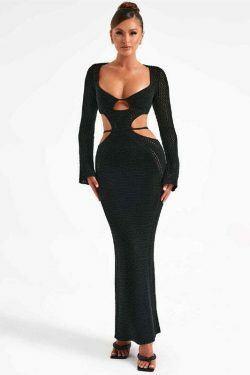 Y2K Aesthetic Long-Sleeved Hollow Strap Backless Dress