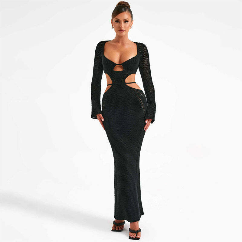 Y2K Aesthetic Long-Sleeved Hollow Strap Backless Dress Y2K Aesthetic Long-Sleeved Hollow Strap Backless Dress