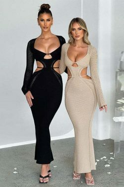 Y2K Aesthetic Long-Sleeved Hollow Strap Backless Dress