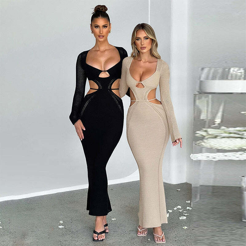 Y2K Aesthetic Long-Sleeved Hollow Strap Backless Dress Y2K Aesthetic Long-Sleeved Hollow Strap Backless Dress