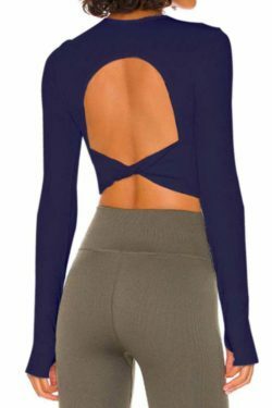 Y2K Aesthetic Long-Sleeved Threaded Yoga Belt Chest Pad Top - Coquette Grunge Style