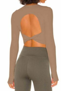 Y2K Aesthetic Long-Sleeved Threaded Yoga Belt Chest Pad Top - Coquette Grunge Style