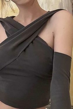 Y2K Aesthetic Long Sleeve Cold-Shoulder Hooded Crop Top