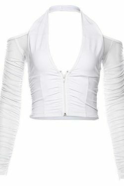 Y2K Aesthetic Long Sleeve Cold Shoulder Sheer Top for Women - Coquette Style Grunge Fashion