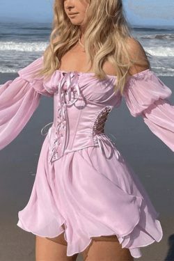 Y2K Aesthetic Long Sleeve Corset Mini Dress - Coquette Style for Women's Fashion